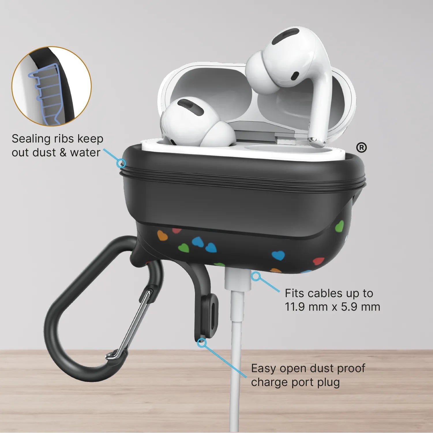 AirPods Pro (Gen 3/2/1) - Waterproof Case + Carabiner