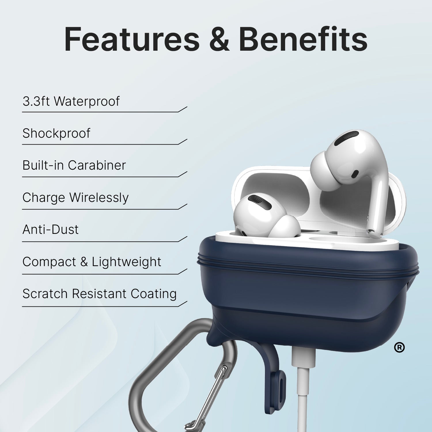 AirPods Pro (Gen 2/1) - Waterproof Case + Carabiner