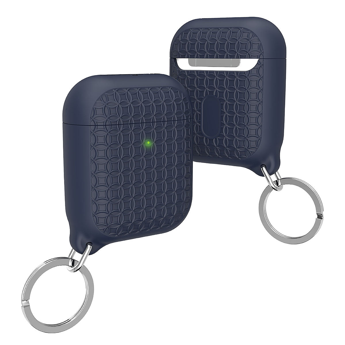 Catalyst airpods gen2/1 case keyring showing the front and back of the case with keyring attached