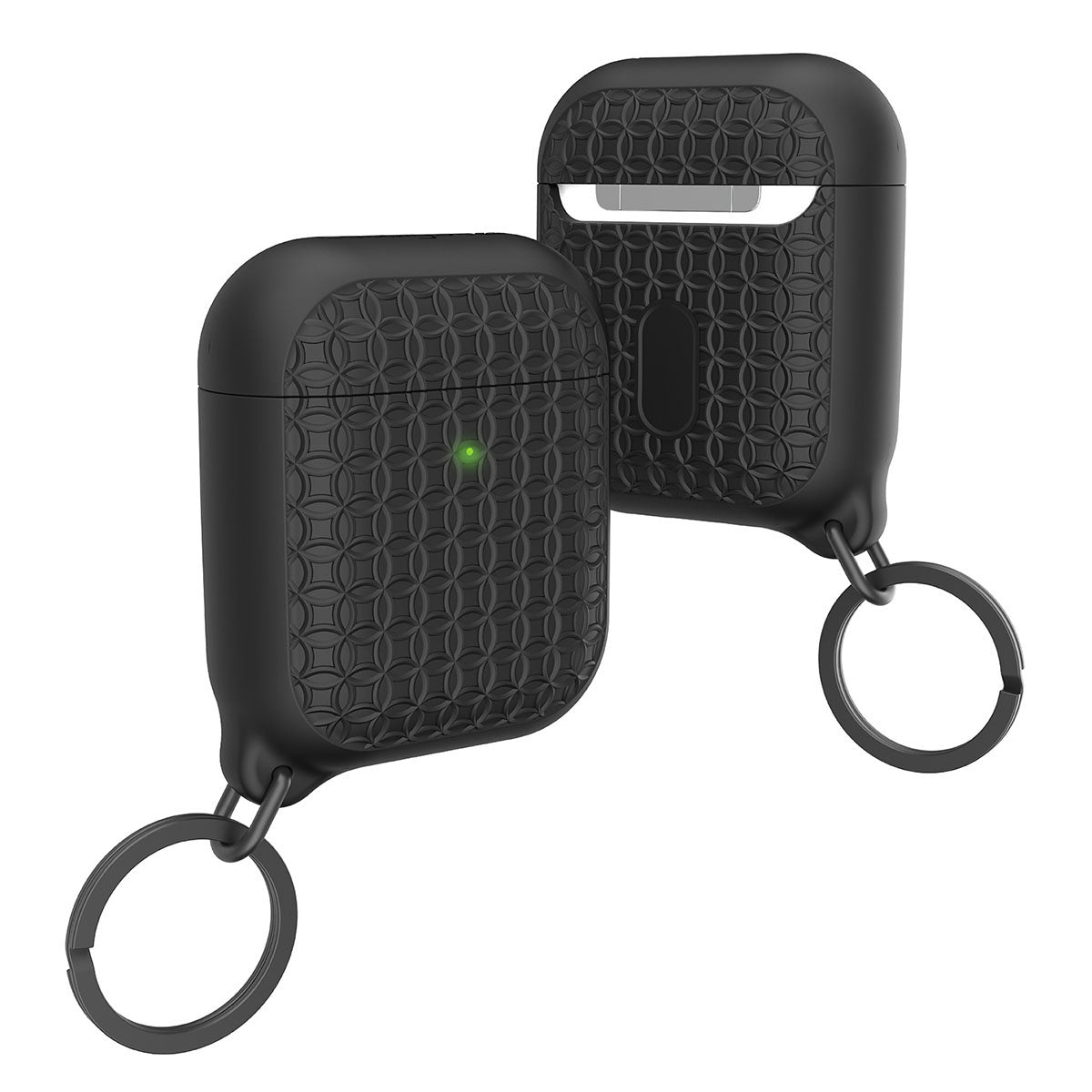 Catalyst airpods gen2/1 case keyring showing the front and back of the case with keyring attached