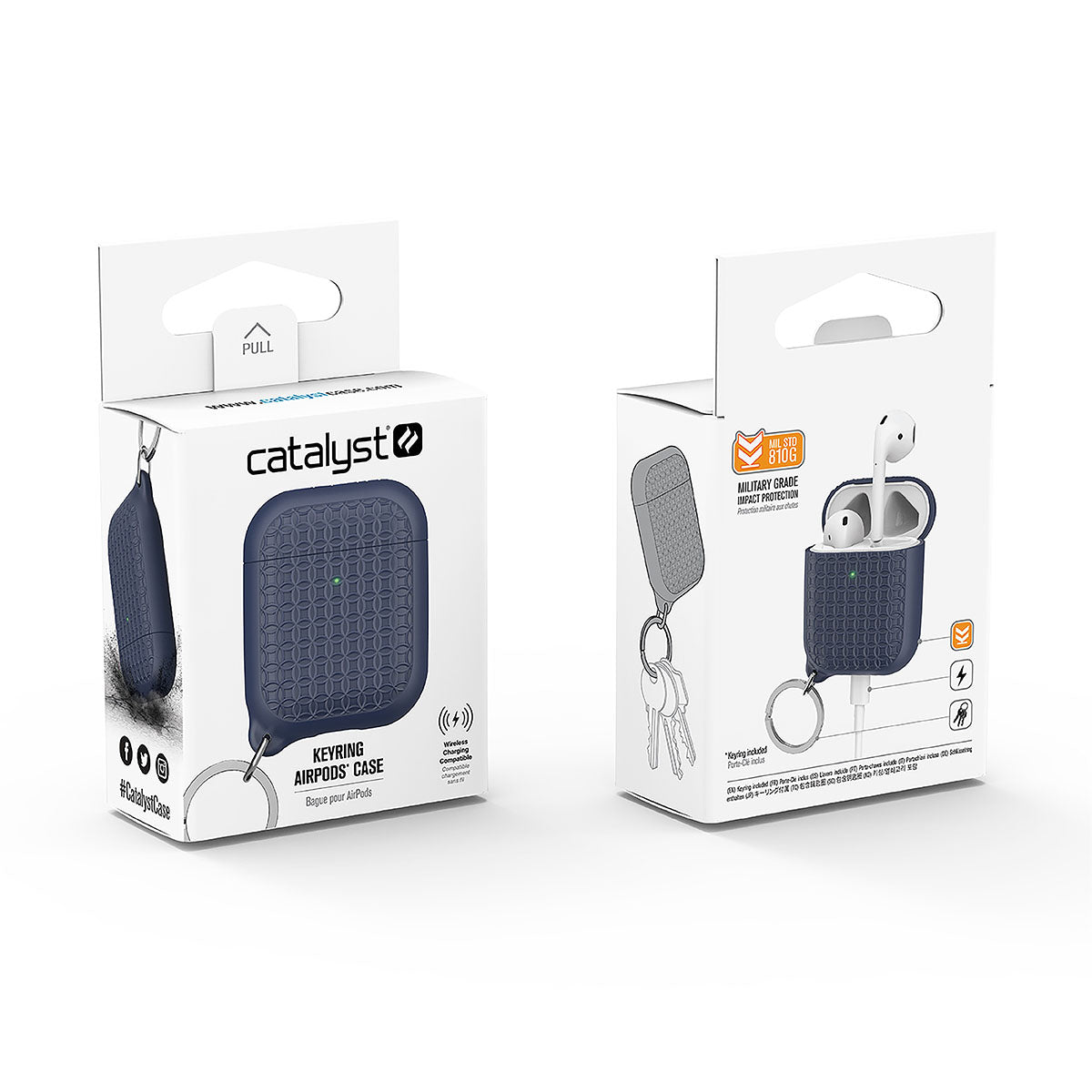 Catalyst airpods gen2/1 case keyring showing the front and back of the packaging