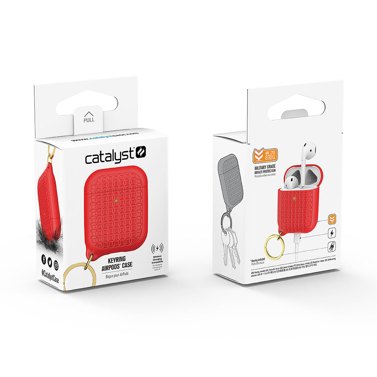 Catalyst airpods gen2/1 case keyring showing the front and back of the packaging