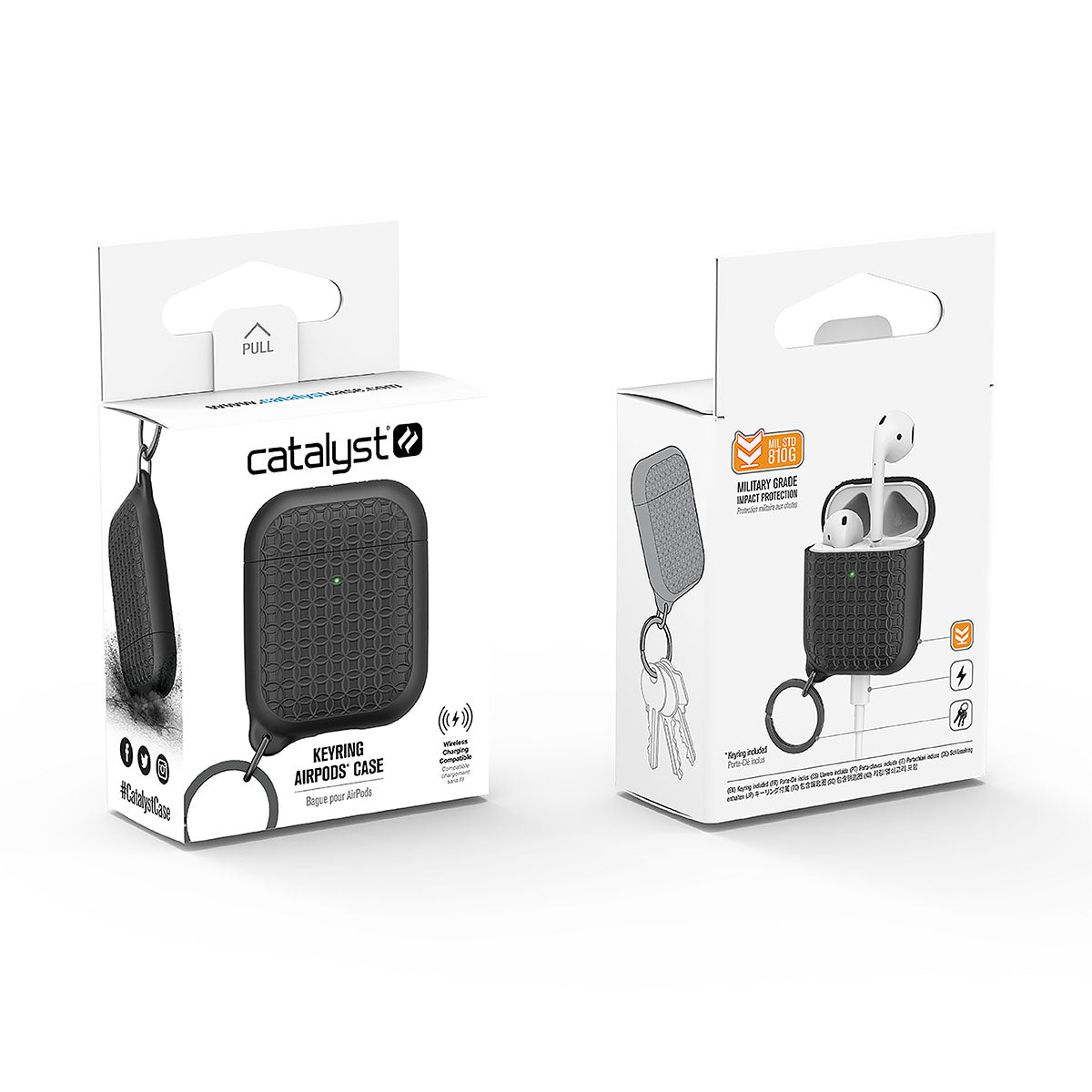 Catalyst airpods gen2/1 case keyring showing the front and back of the packaging