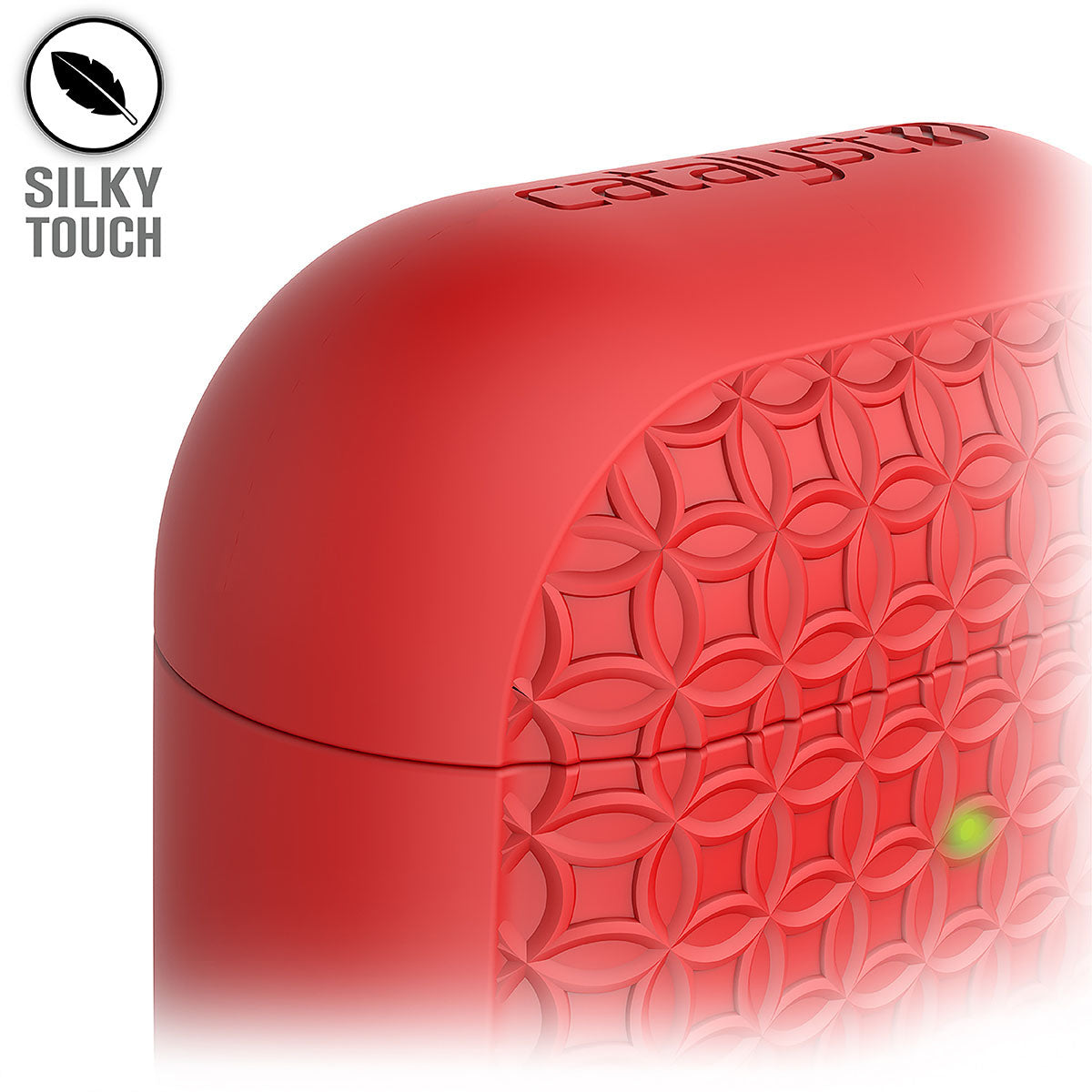 Catalyst airpods gen2/1 case keyring showing the side of the case with keyring text reads silky touch