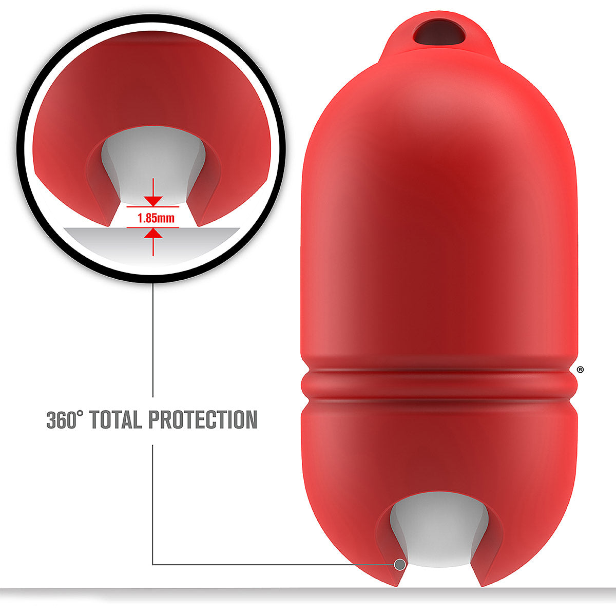 CATAPLAPDPRORED | catalyst airpods pro gen 2 1 waterproof case carabiner special edition red side view text reads 1.85mm 360 total protection