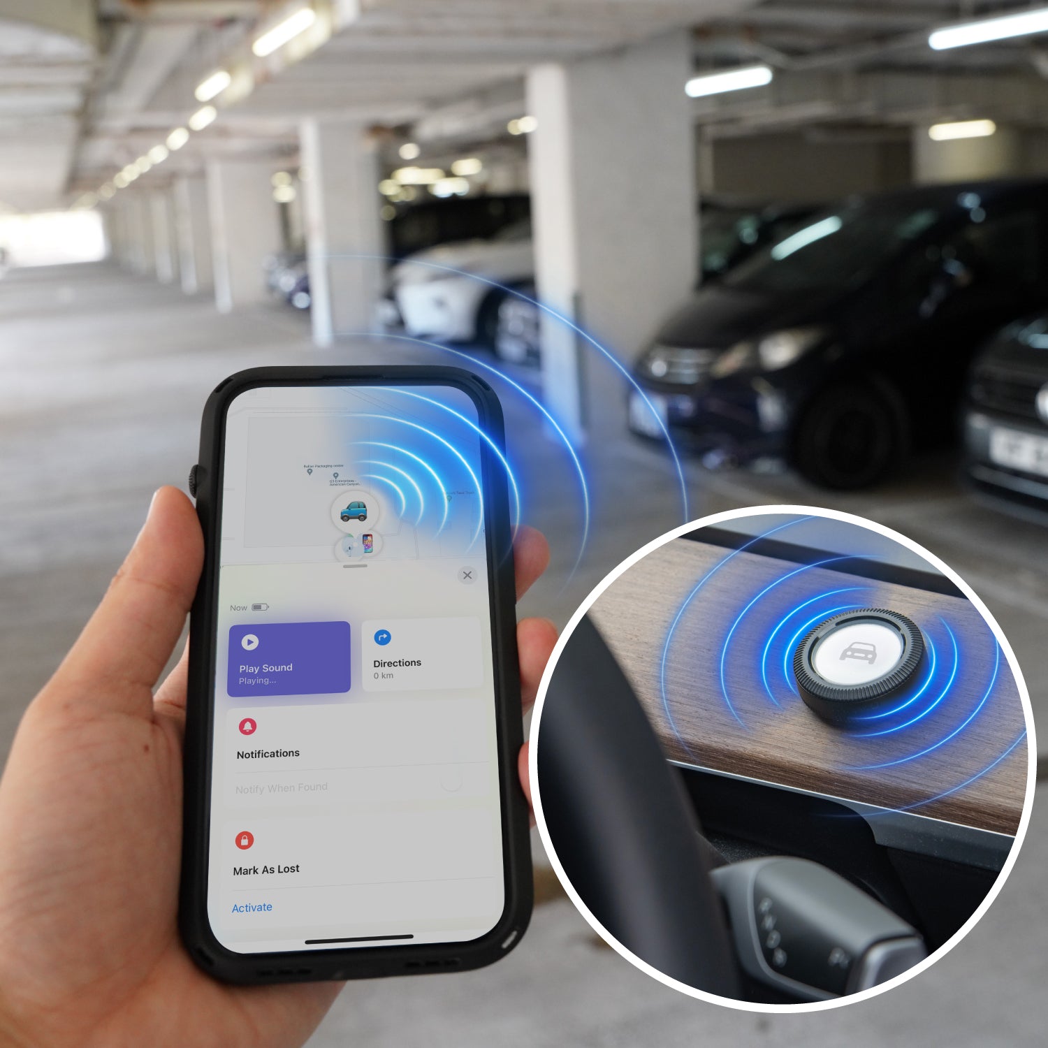 Catalyst airtag total protection case stick it showing how the case can easily track using mobile phone