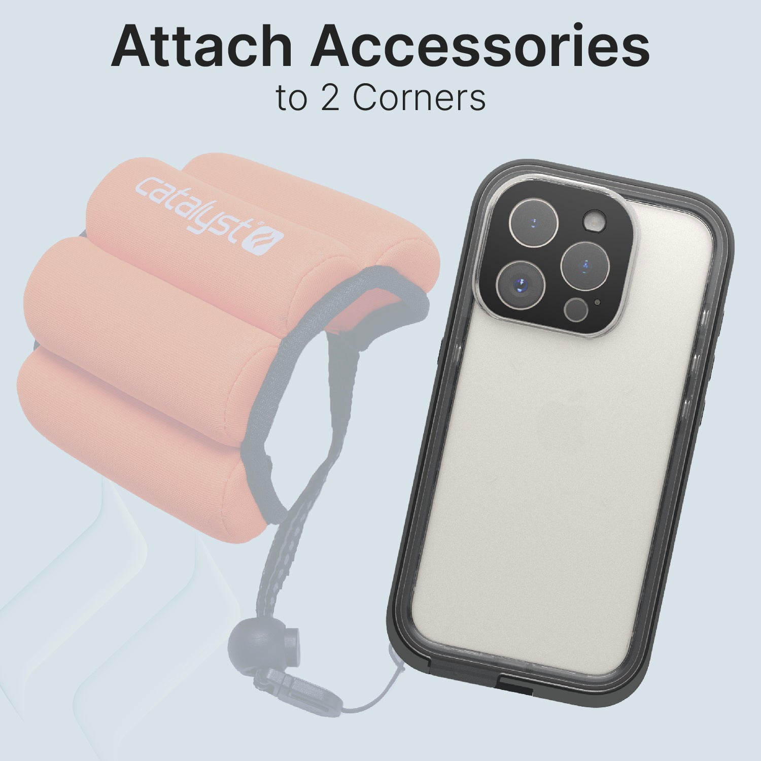 Catalyst iPhone 15 Pro waterproof case total protection showing the case with lanyard attached