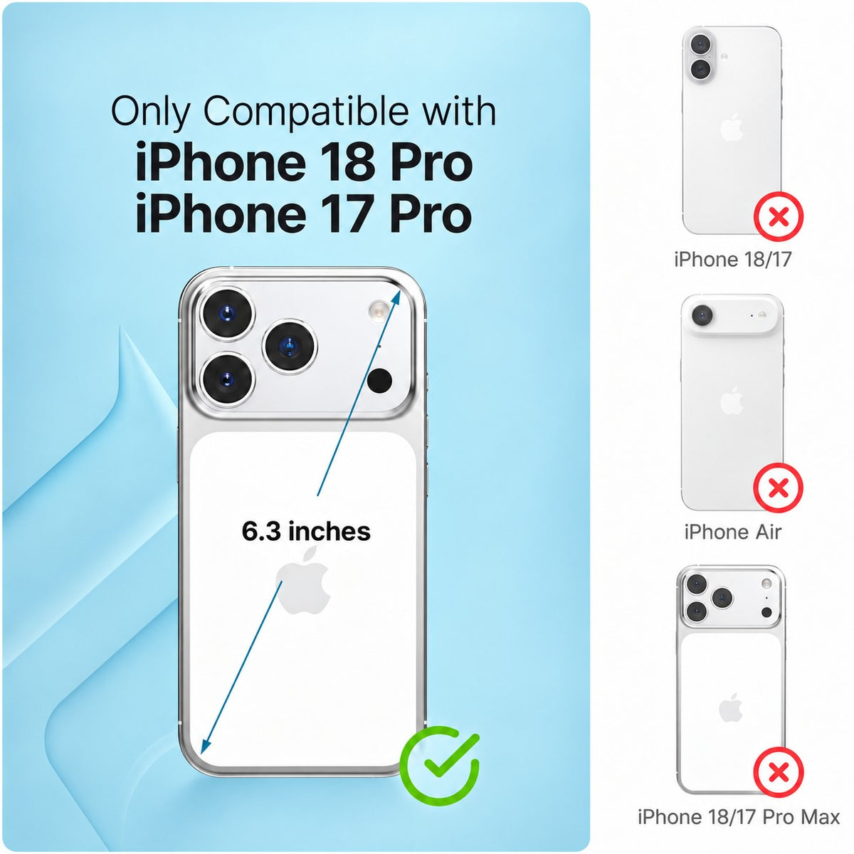 Catalyst Influence MagSafe case for iPhone 18/17 Pro, compatibility chart for the 6.3-inch model only