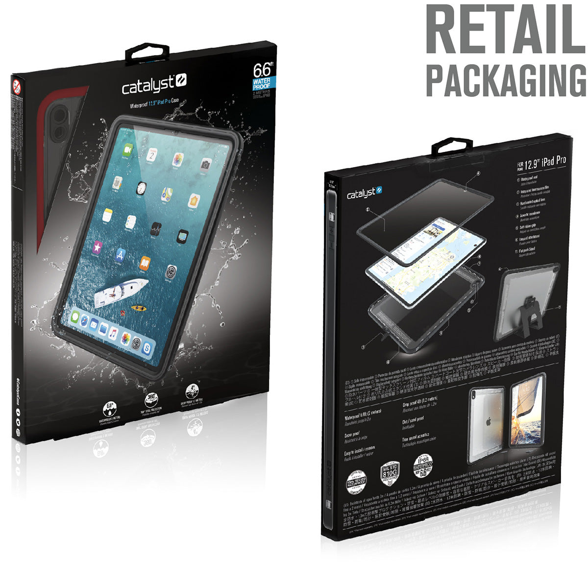 Catalyst waterproof case for ipad pro gen 3 12.9in red front and back packaging Text reads Retail packaging