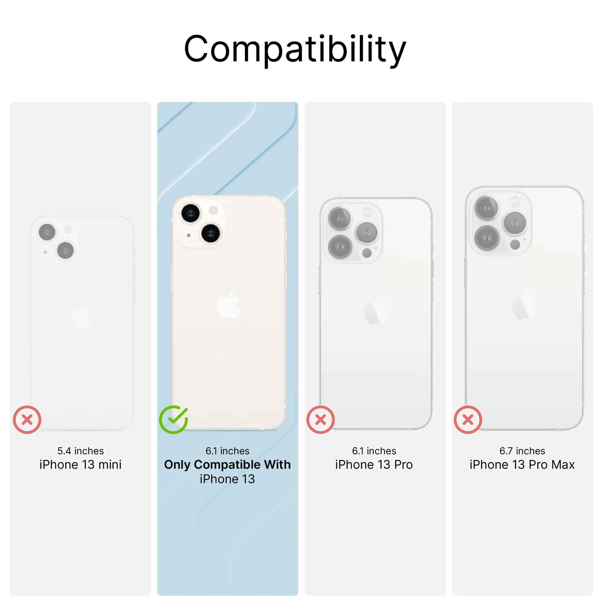 The Catalyst Case US Vibe Case (MagSafe Compatible) is only compatible with the iPhone 13 (6.1"), not the iPhone 13 mini, 13 Pro, or 13 Pro Max.