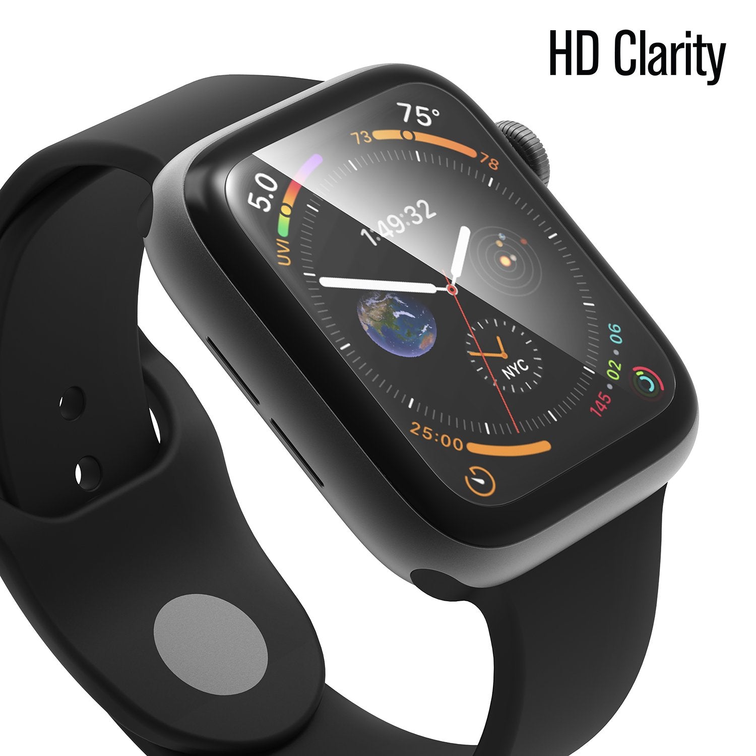 catalyst apple watch series 6 5 4 se gen 2 1 44mm screen protector 2 pack apple watch with black band text reads hd clarity