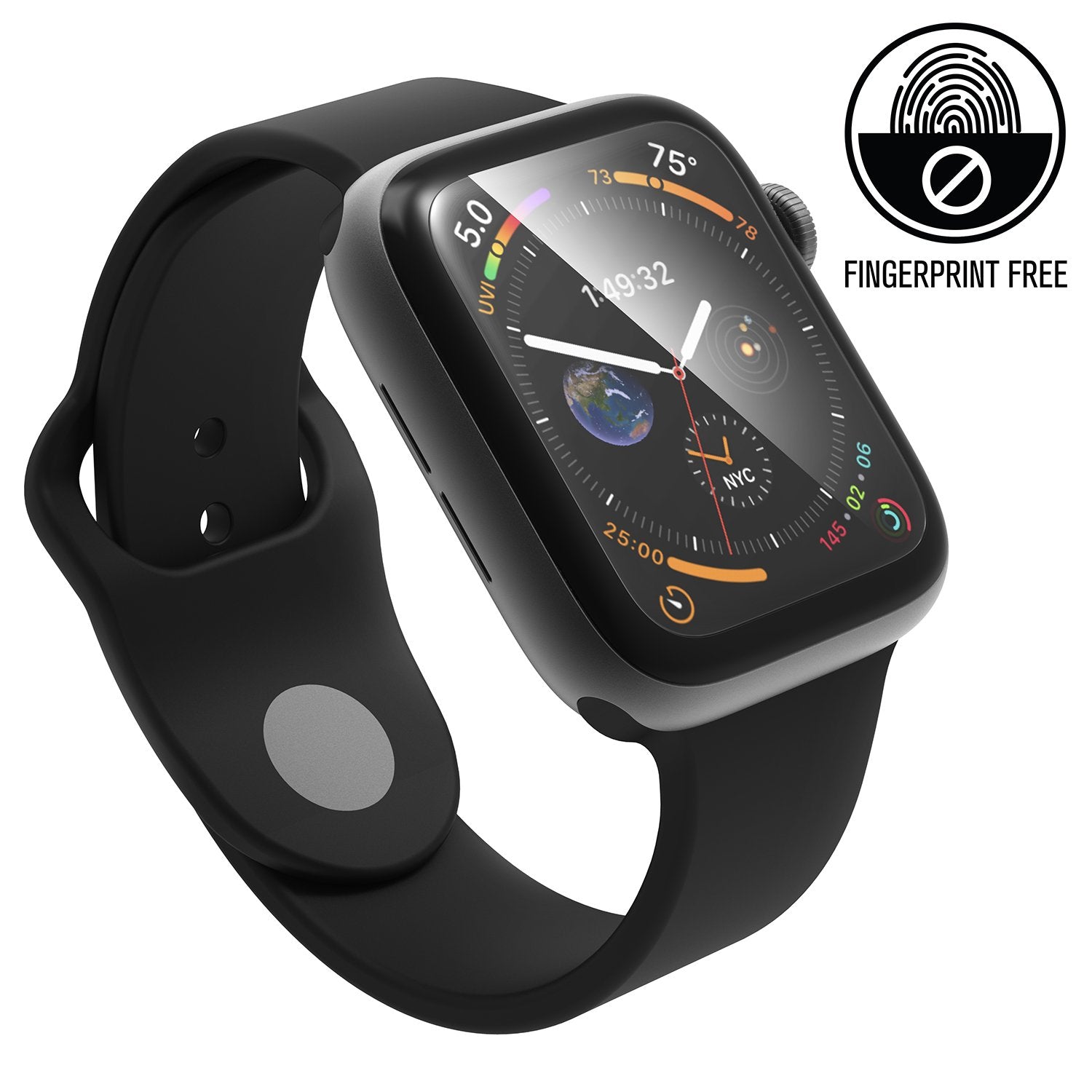 catalyst apple watch series 6 5 4 se gen 2 1 44mm screen protector 2 pack apple watch with black band text reads fingerprint free