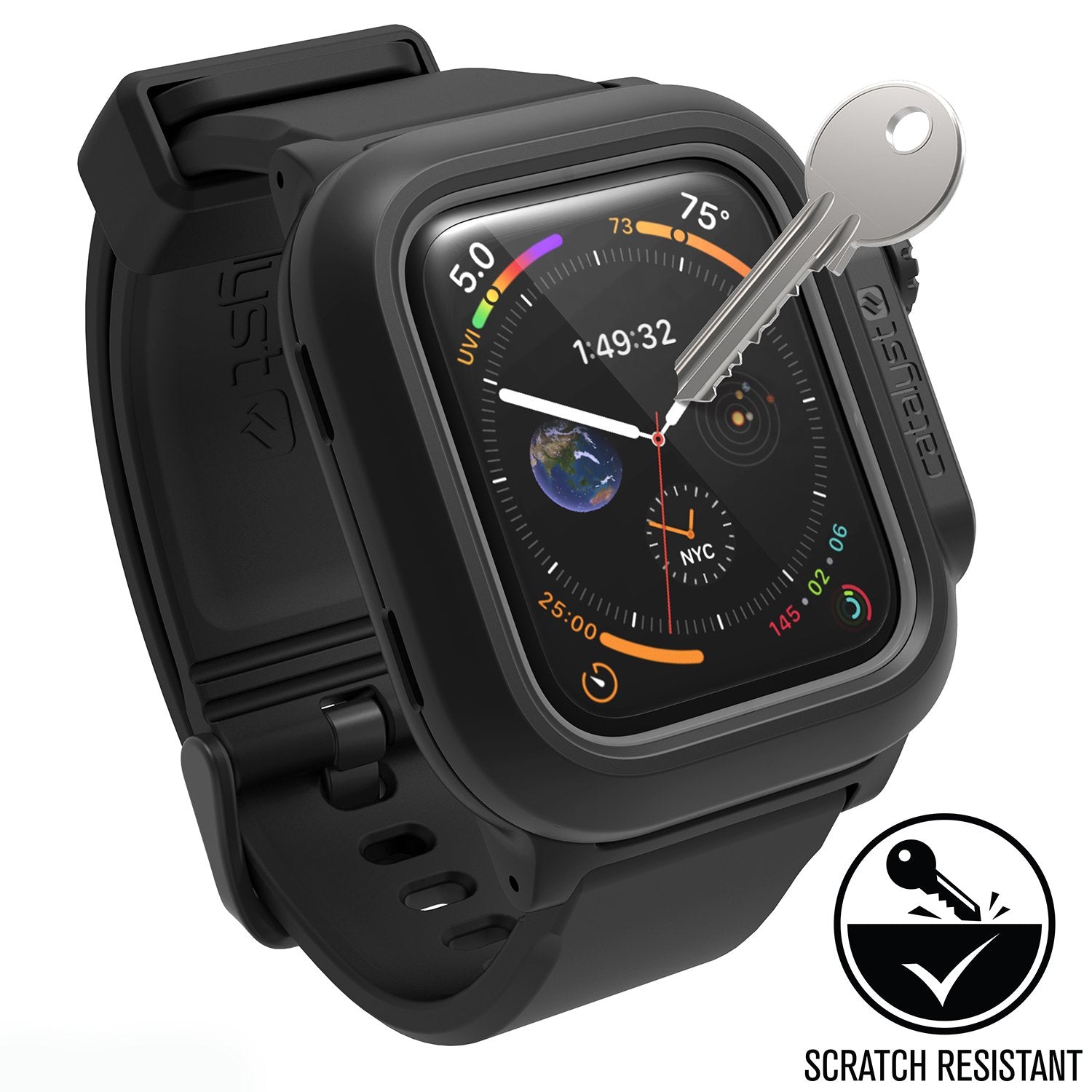 catalyst apple watch series 6 5 4 se gen 2 1 44mm screen protector 2 pack apple watch with catalyst case and a key text reads scratch resistant