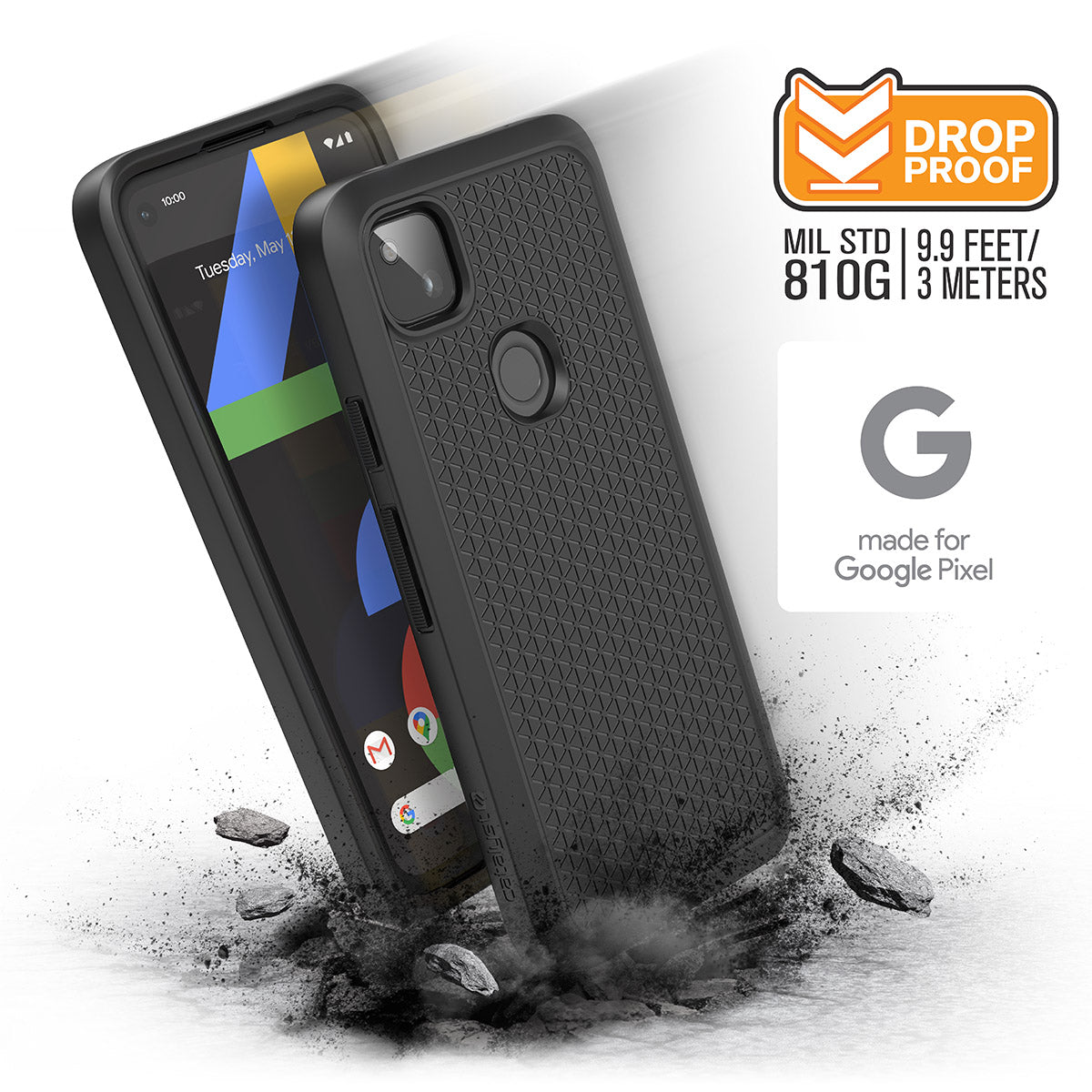 Catalyst google pixel 4a not compatible with pixel 4a 5g impact protection case showing the side and back view of the case 