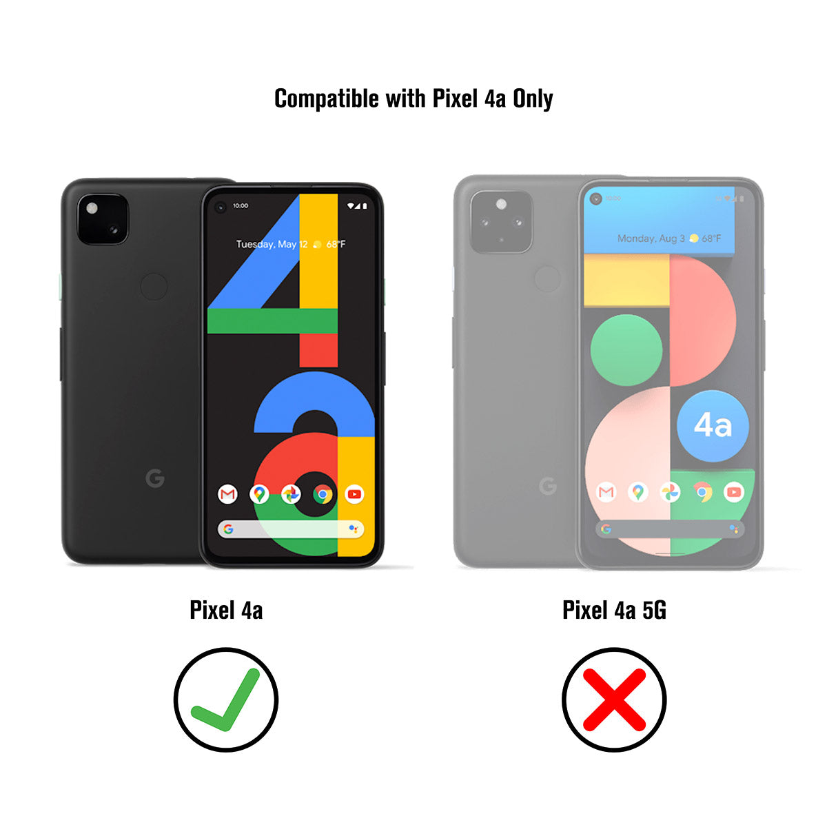 Catalyst google pixel 4a not compatible with pixel 4a 5g impact protection case showing front and back view that only compatible with pixel 4a text reads compatible with pixel 4a inly pixel 4a pixel 4a 5g