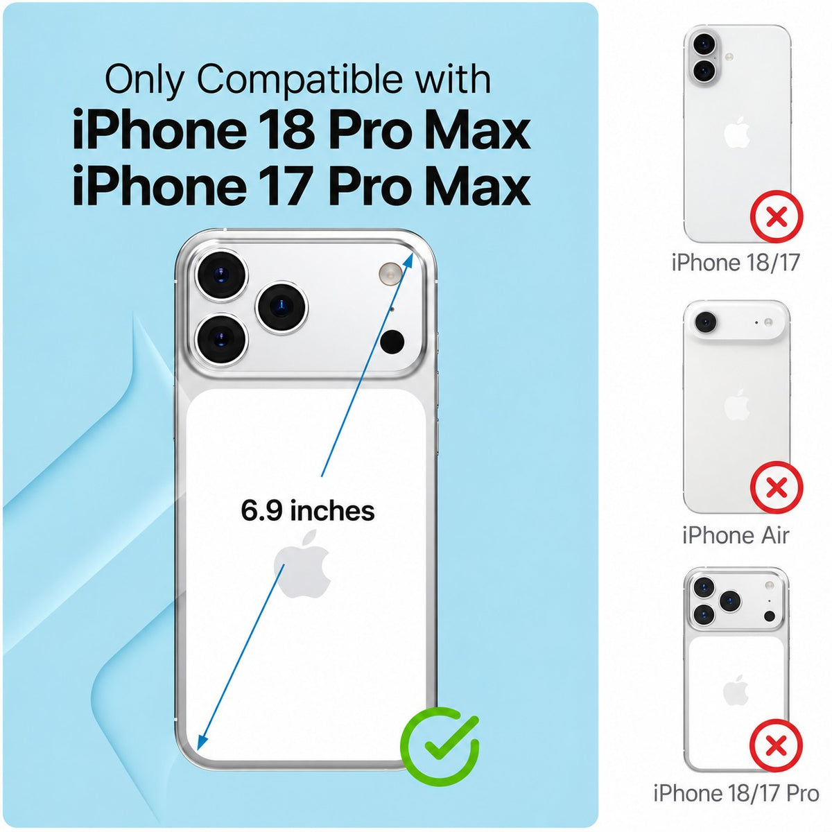 Catalyst tempered glass screen protector for iPhone 18/17 Pro Max, compatibility chart for the 6.9-inch model only
